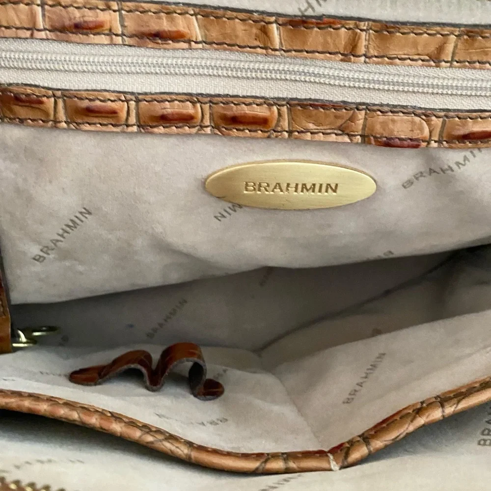 Brahmin Mini Asher Satchel Almond Melbourne Leather Croc Embossed Shoulder Bag - Picture 9 of 10